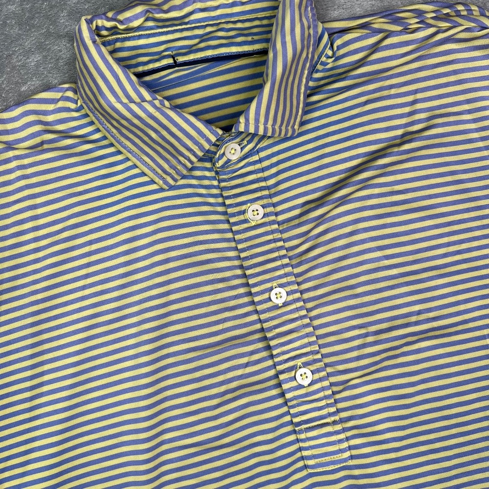 RLX Ralph Lauren Polo Shirt Mens M Yellow Blue Stiped Golf Performance‎ Stretch